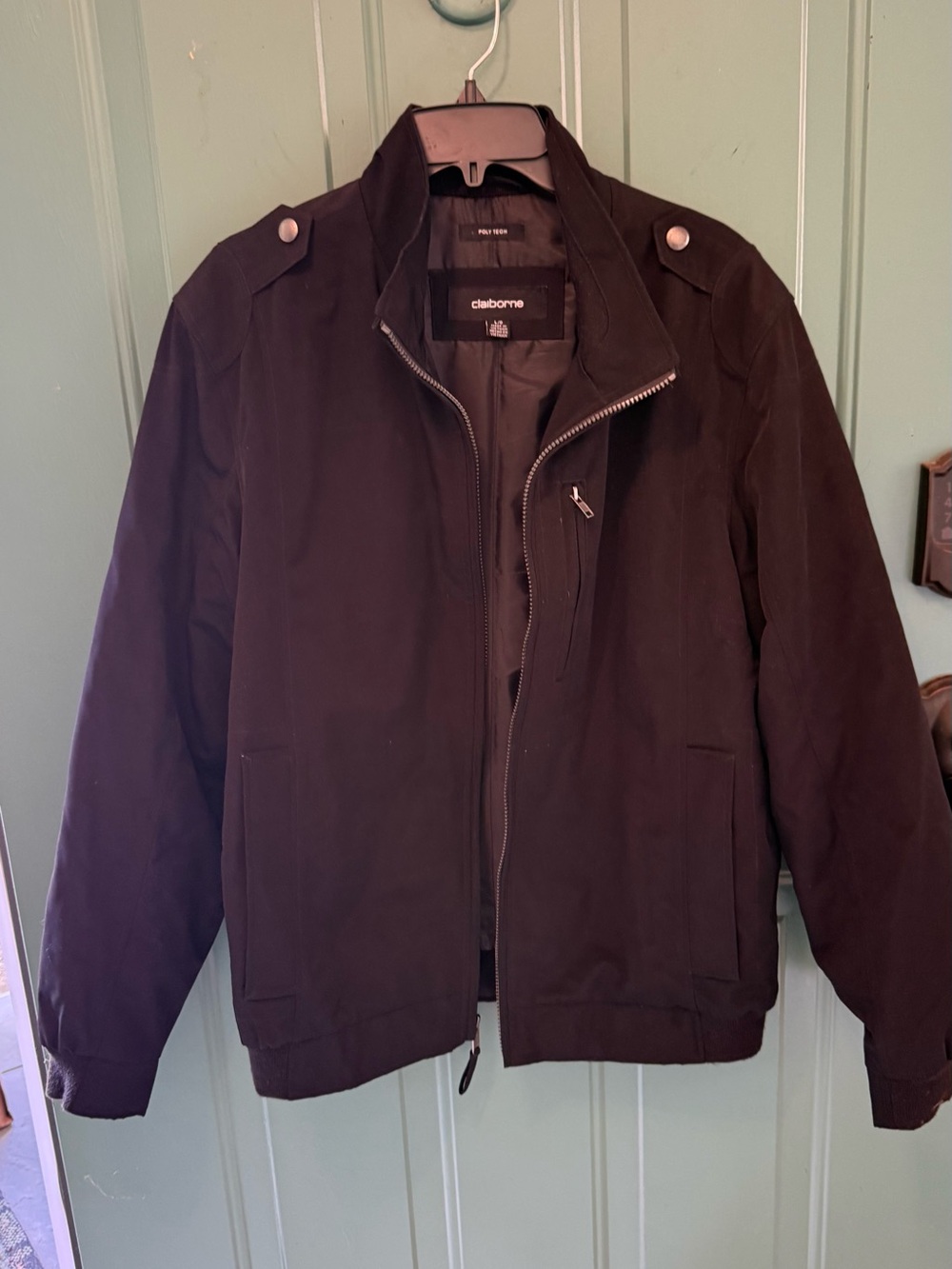Claiborne Men’s Black Poly Tech Full Zip Jacket Sz Large